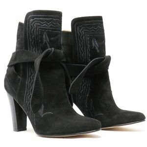 Ulla Johnson Black Aggie Embroidered Pattern Booties Boots Size 38/8